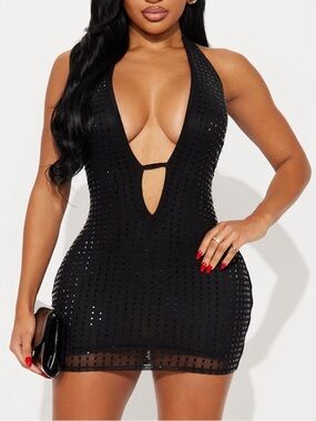 Fashion Nova Black Rhinestone Mini Dress